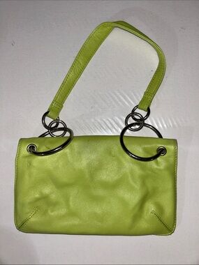 Wilsons Leather Genuine Leather Lime Green Shoulder Bag w/ Silver Ring Hardware